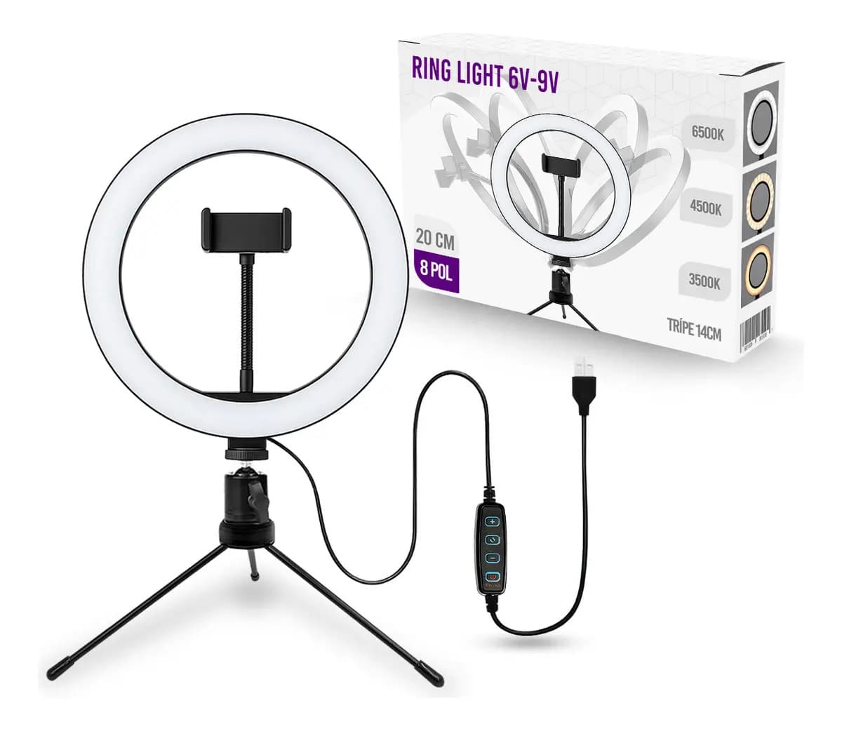 Iluminador Ring Light B-Max 20cm USB Preto Fotografia e Filmagens