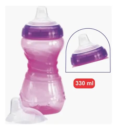 Copo Treinamento Transição Kuka Infantil Antivazamento 330ml Bico Silicone Rosa