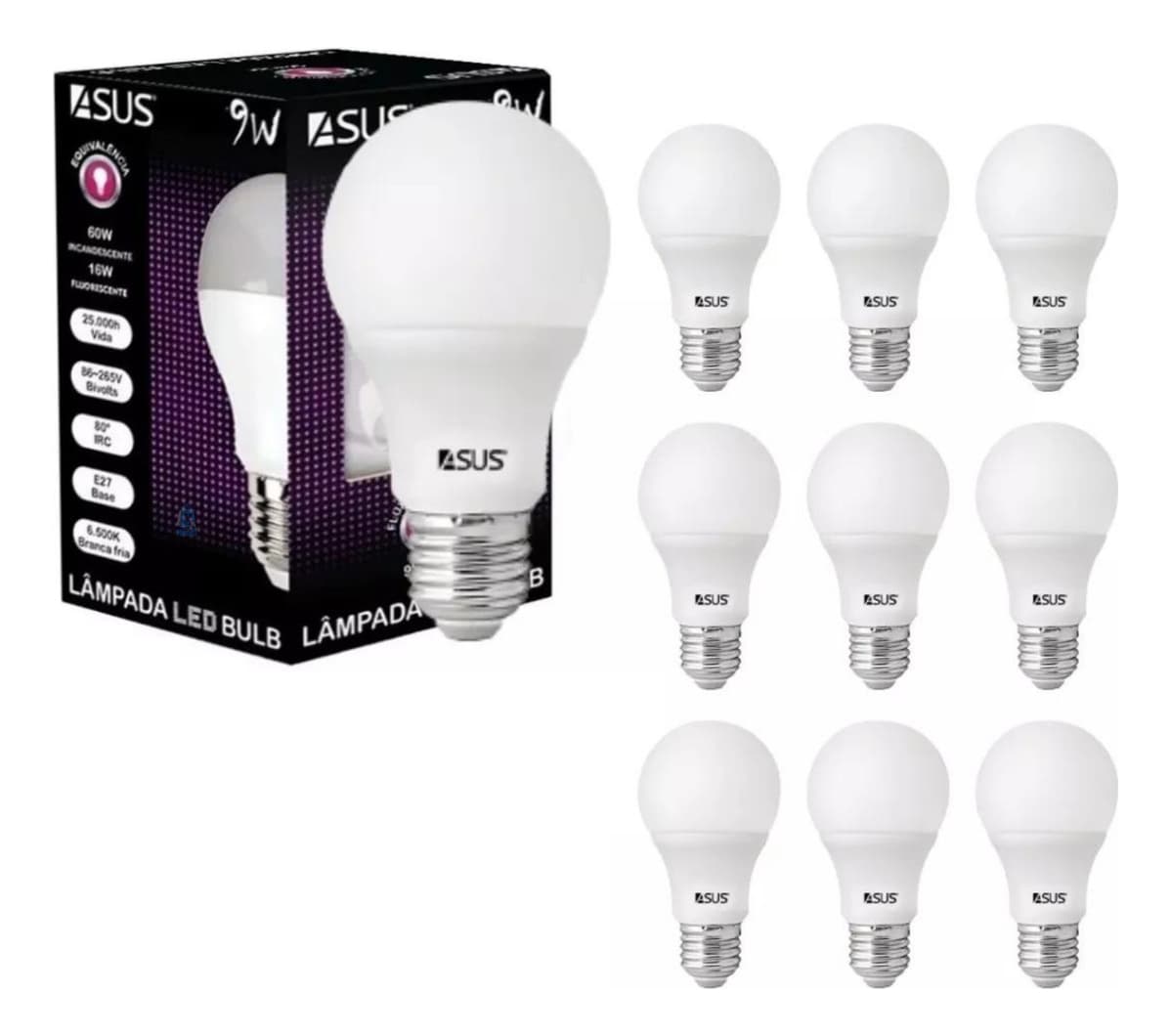 Kit 10 Lâmpada Led Bulbo 9w Soquete E27 Bivolt Casa Comercio Luz Branco-frio