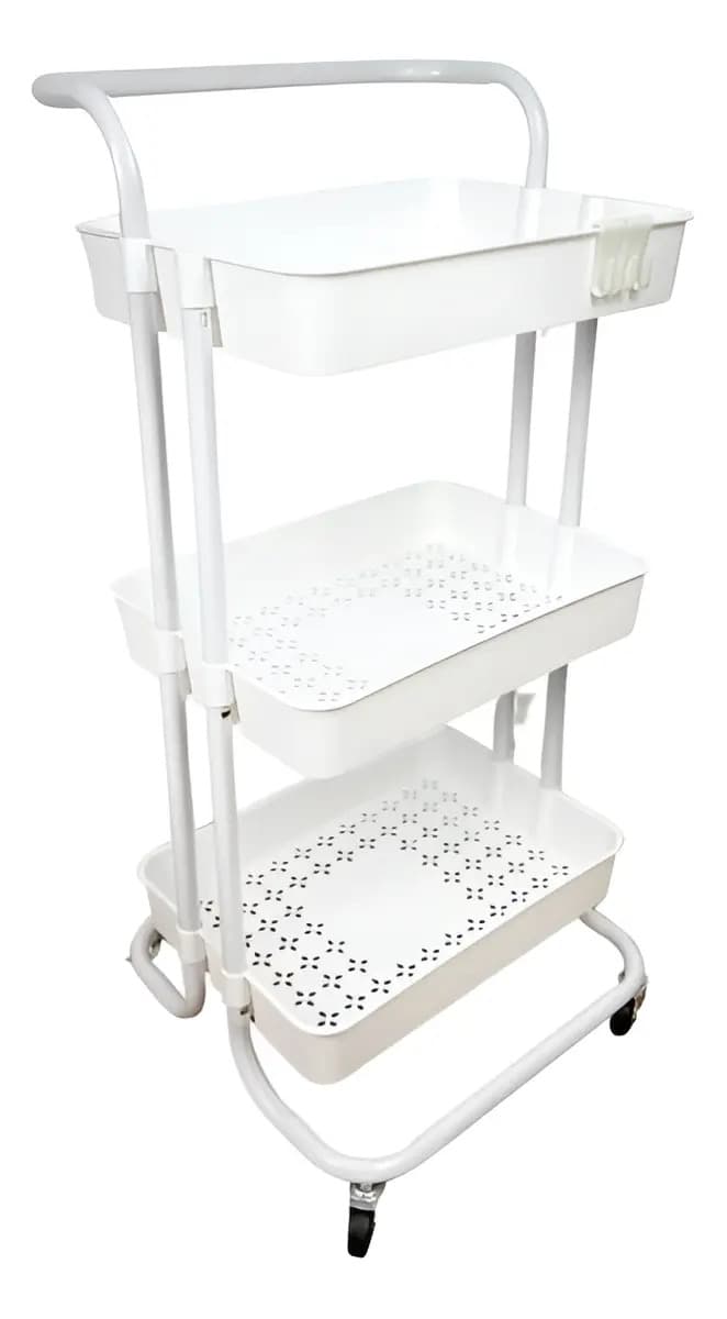 Fruteira de Chão 3 Cestos 79cm de altura com Rodinhas para Cozinha Cor Branco - Easy Decor