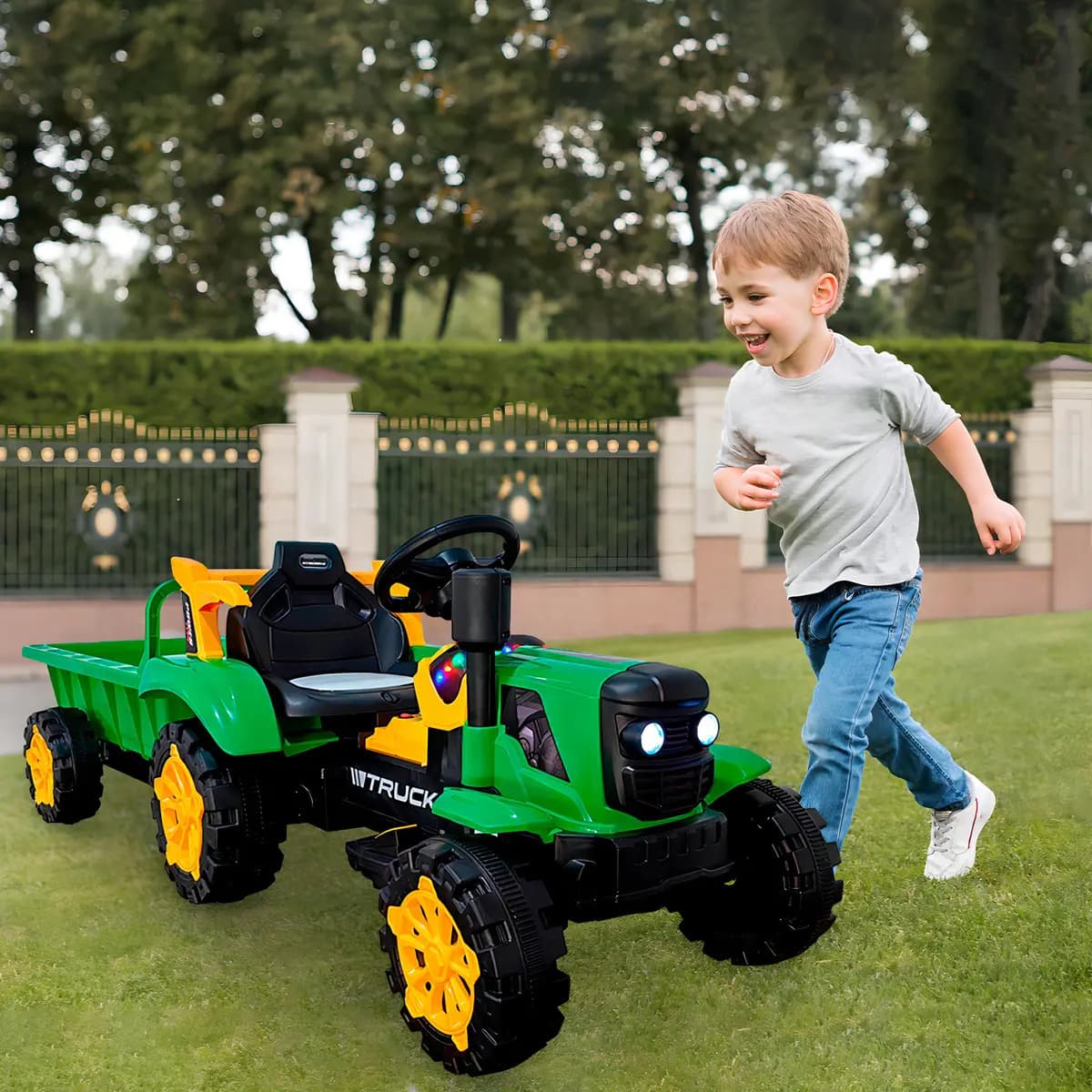 Trator Elétrico Infantil Bang Toys Reboque Bateria 12V Verde
