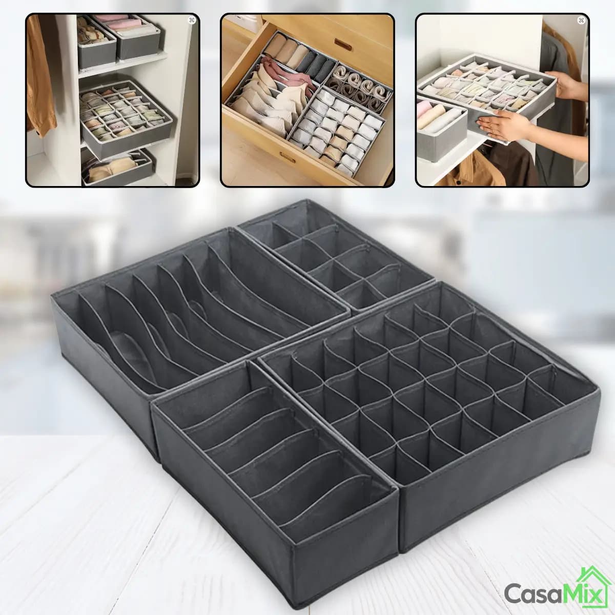 Casa Mix - Kit 4 Colmeias Organizador De Gavetas Com Divisóra Closet Dobrável Inteligente Organizadores Colmeia Roupas... Cinza Claro Ou Bege