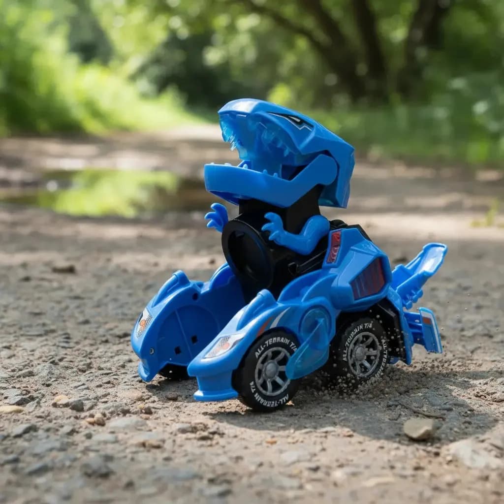 Brinquedo Dinossauro Transforma Em Robô/carro Luz Som Música Personagem Dinossauro Azul