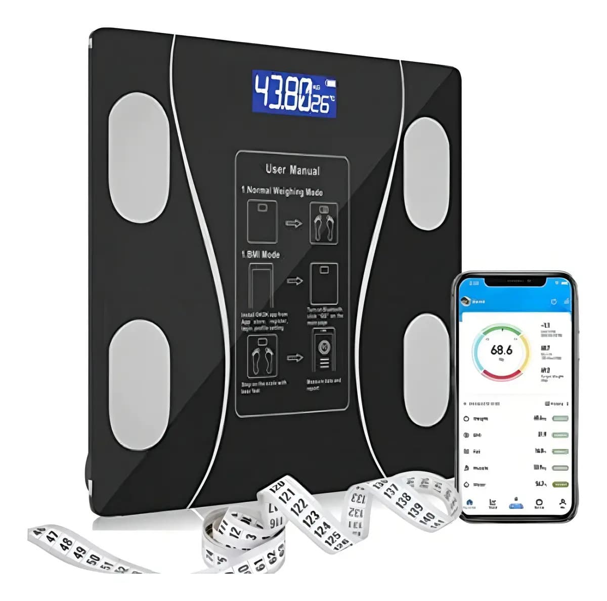 Balança Corporal Bioimpedância Profissional Bluetooth Preto