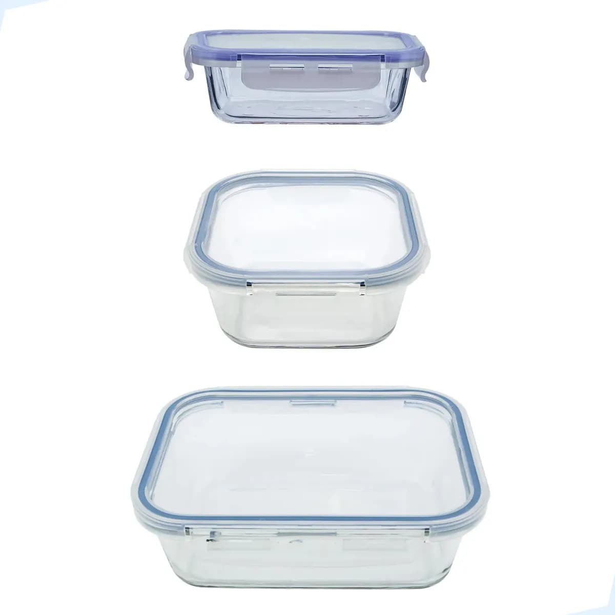 Kit 3 Potes de Vidro Borossilicato Herméticos para Alimentos, Apto para Micro-ondas