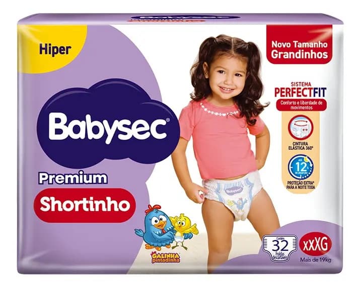 Fralda Babysec Premium shortinho hiper XXXG 32 Unidades
