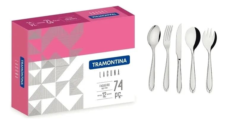 Faqueiro Tramontina 74 Peças Aço Inox Laguna Cor Prateado