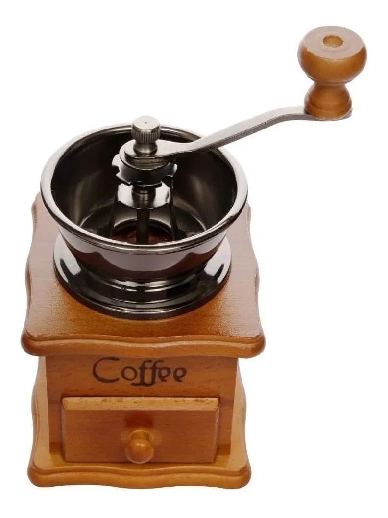 Moedor De Café Manual Retrô Com Manivela Madeira Cerâmica