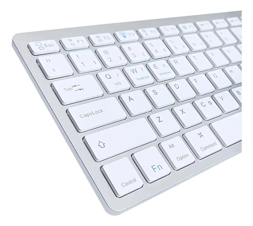 Kit Teclado e Mouse Sem Fio Bluetooth Abnt2 Slim Prata Cinza