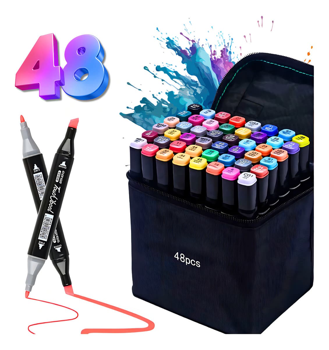 Kit Canetinhas Com 48 Cores Ponta Dupla Para Livrinhos De Colorir Para Menino Menina Adulto