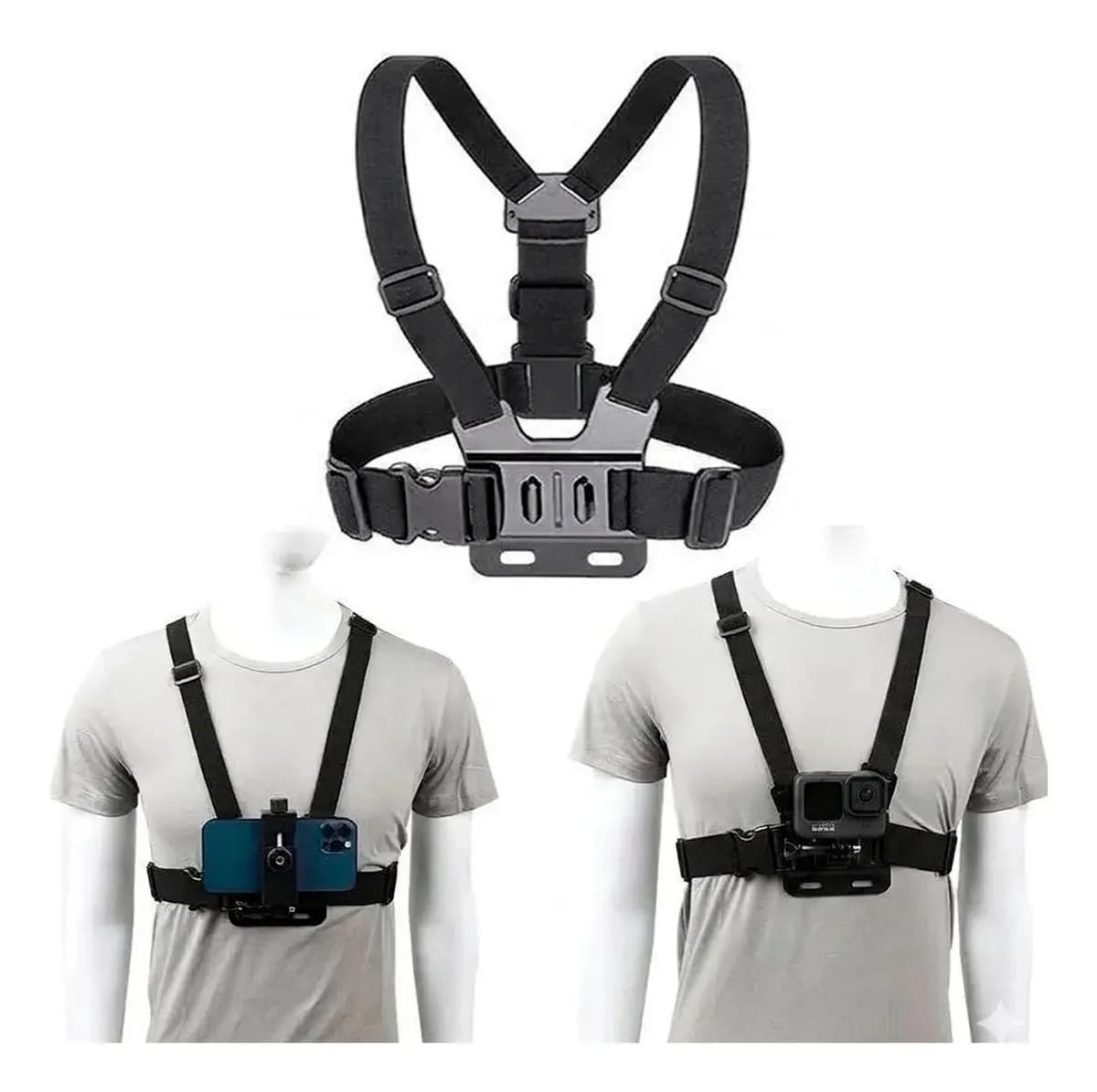 Suporte Peitoral Para Celular E Cameras Gopro 2em1 Pov Real Preto