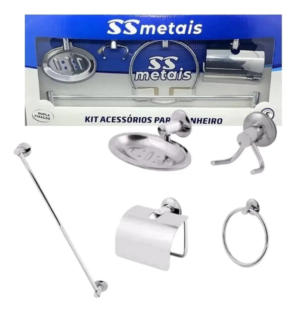 Kit Acessórios Para Banheiro Inox 5 Peças