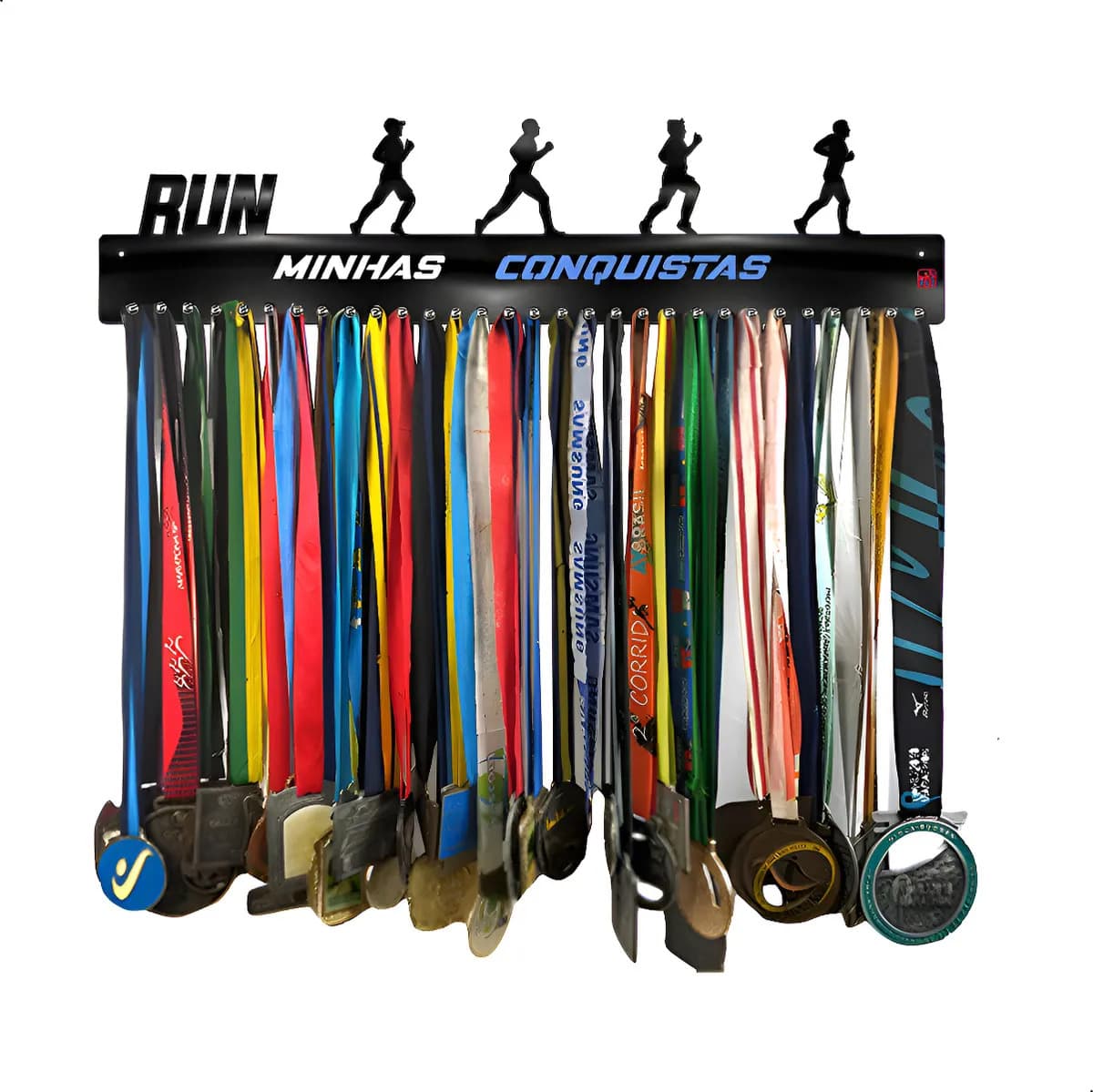 Porta Medalhas Corrida De Rua Masc Para Até 100 Medalhas Cor Preto Quadro De Medalha