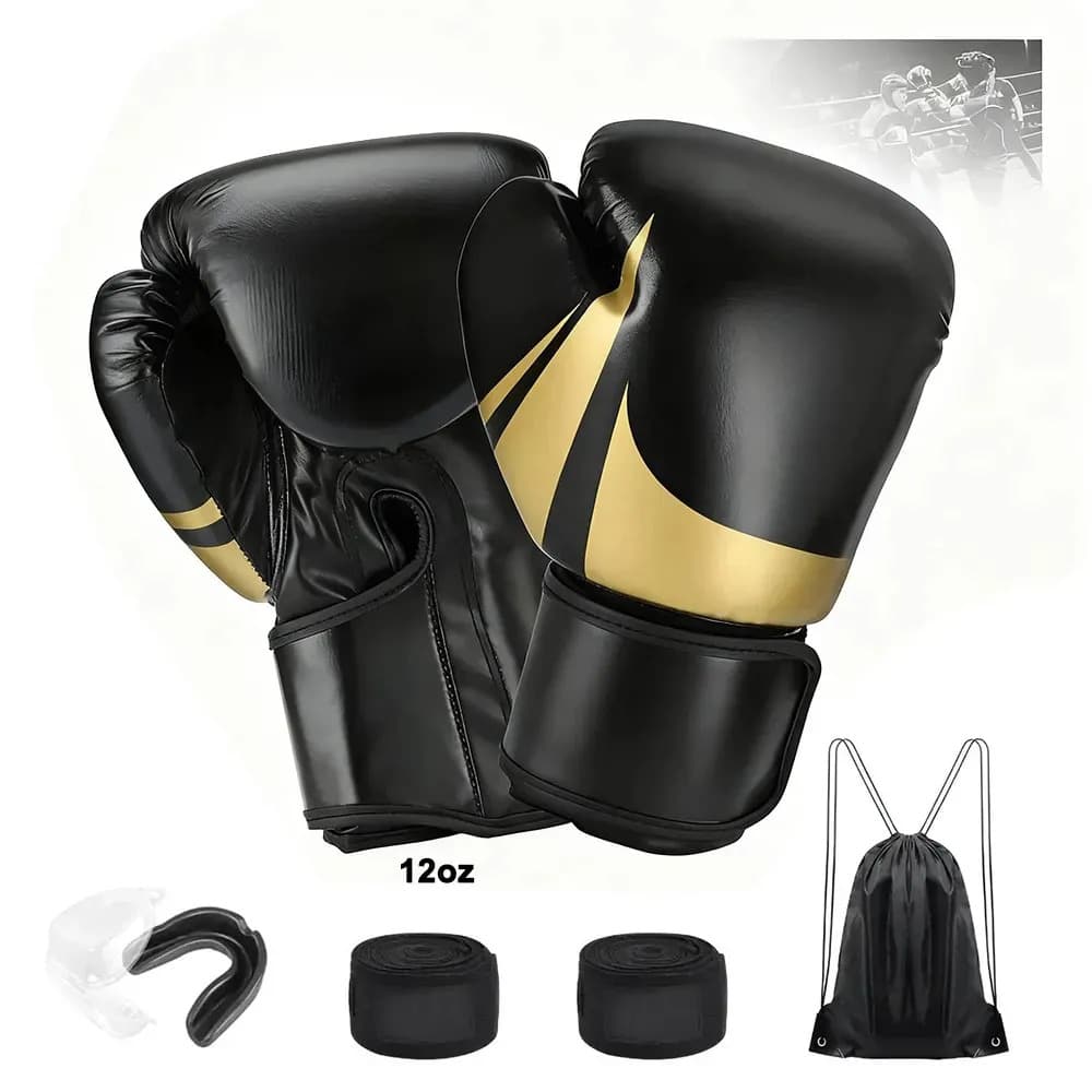 Luva De Boxe Muay Thai + Bandagem + Bucal + Case Kickboxing 12OZ