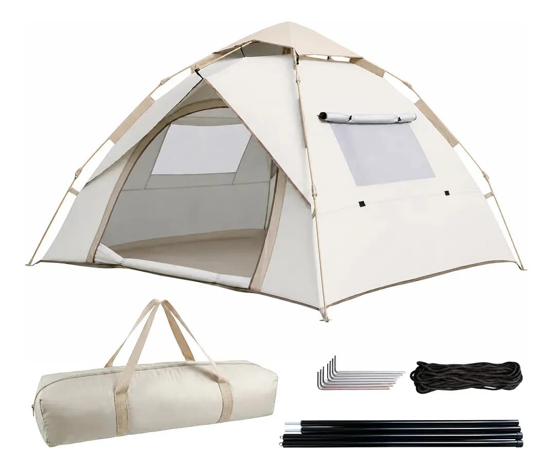 Barraca de Camping Automática Iglu Impermeável com Sobreteto, Mosquiteiro e Piso, Tenda Portátil para 4 Pessoas, Fácil Montagem para Praia, Viagem e Acampamento