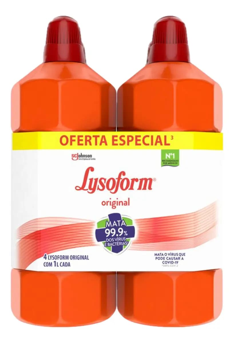 Desinfetante Lysoform Líquido Original Limpeza Pesada e Eficiente 4 Unidades de 1L Cada