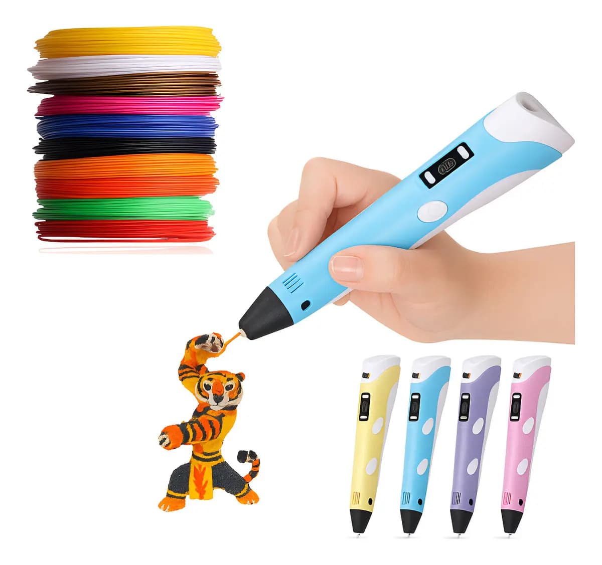 Caneta 3d Impressora Profissional Infantil Refil E Cabo Usb - Azul-celeste