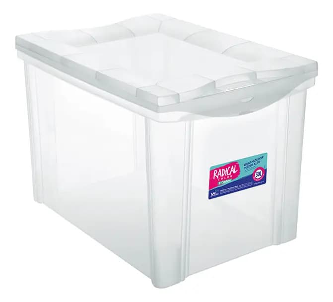 Caixa Organizadora Plástica Alta Cristal 30l Ordene Liso