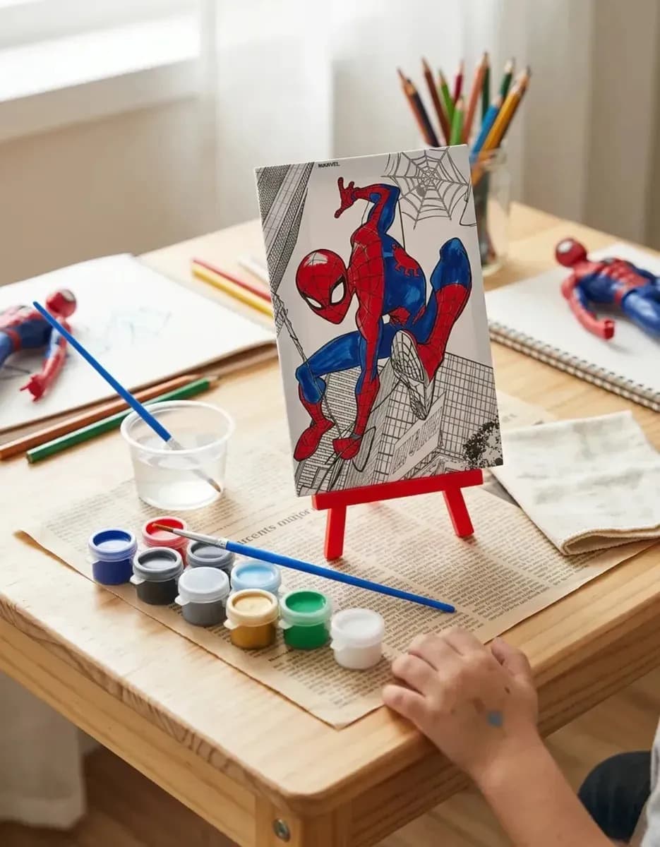 Kit Pintura Do Spider Man Marvel Nig Tintas Cavalete 45cm Colorido