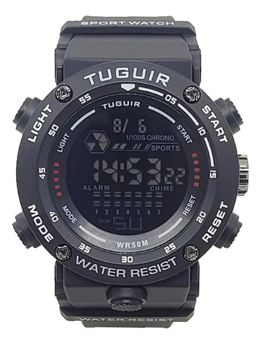 Relógio Digital Tuguir TG30406 Resistente Água Preto Alarme
