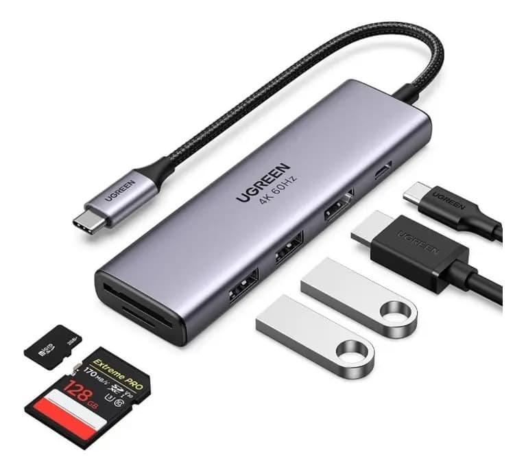 Hub 6 Em 1 Ugreen Usb-c Para 2x usb + Hdmi 4k + Sd/tf + Pd 100w