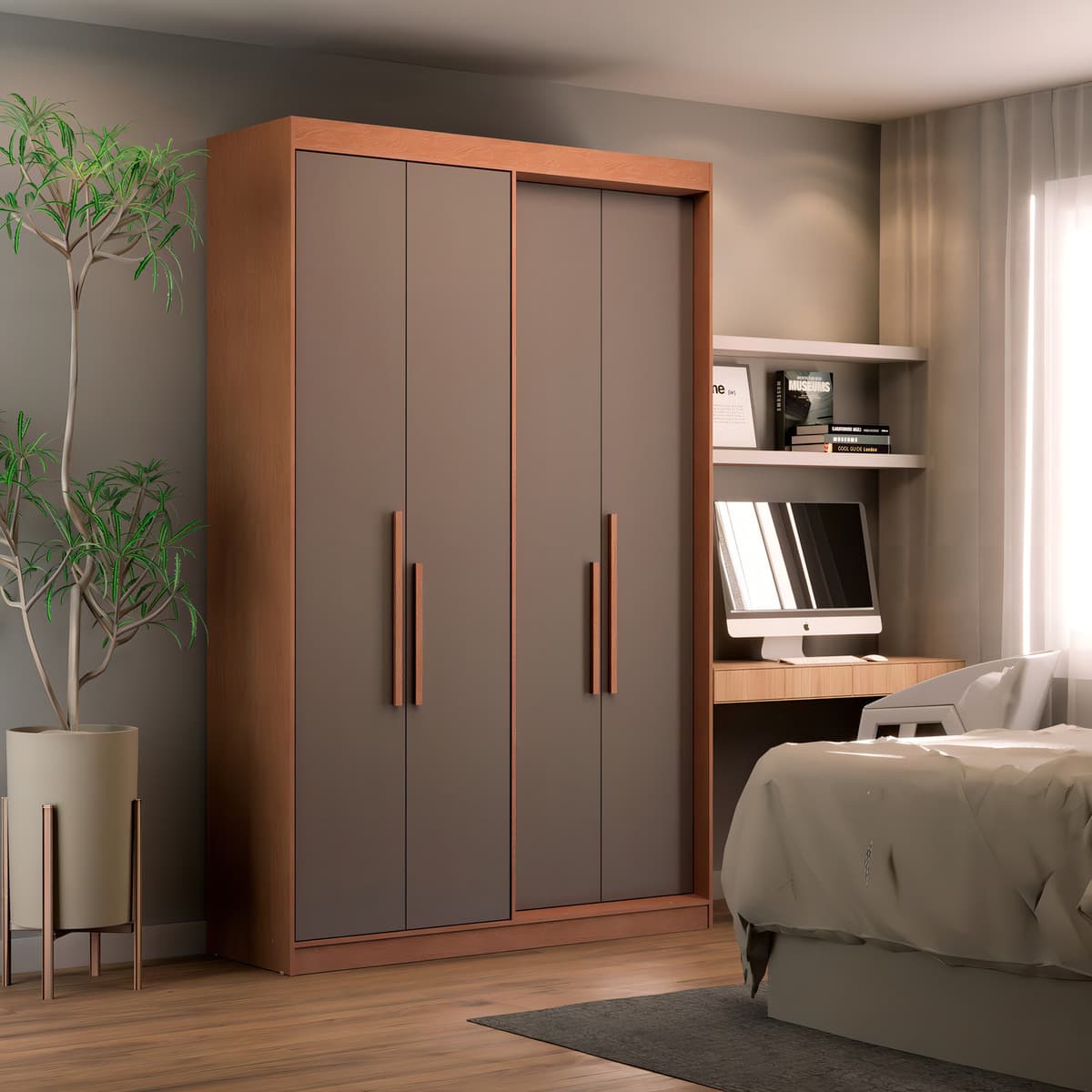 Guarda Roupa Solteiro 4 Portas Manila Wt