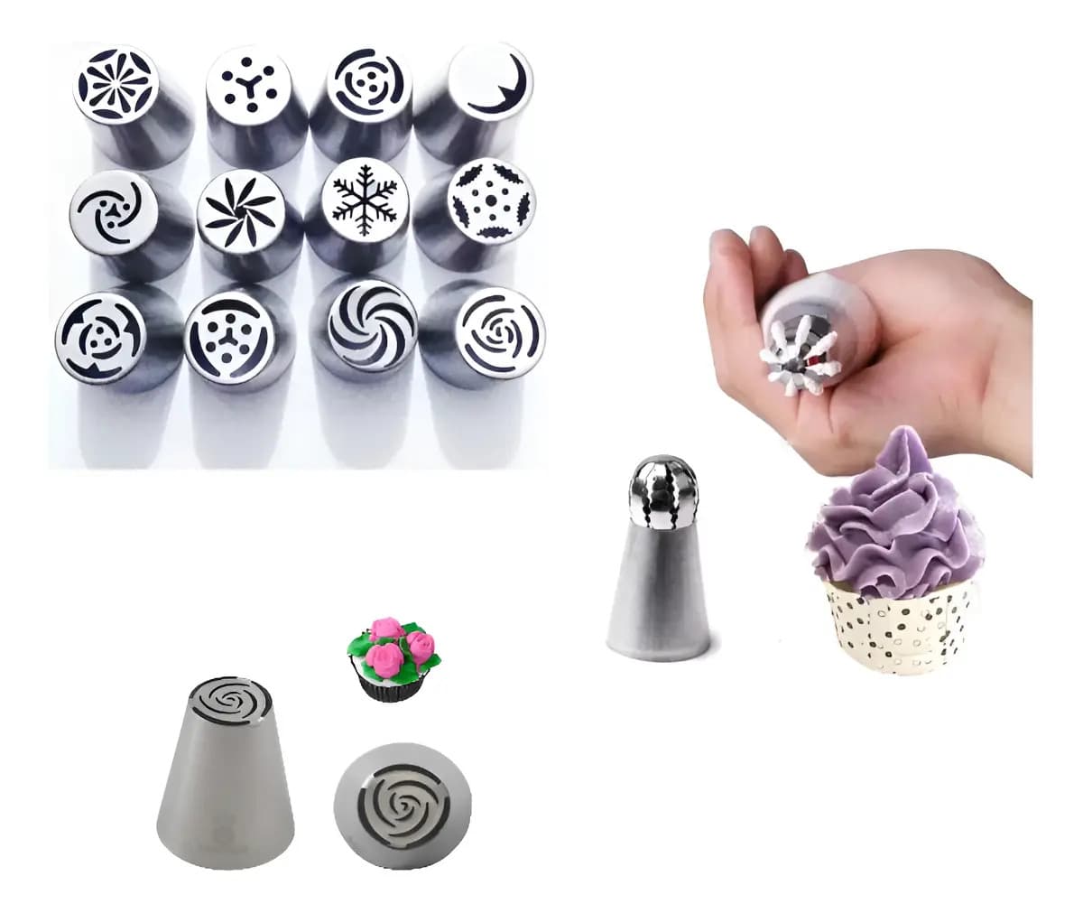 Kit Bicos de Confeitar Casa 12 Peças Aço Inox Médio Diâmetro 3.5cm