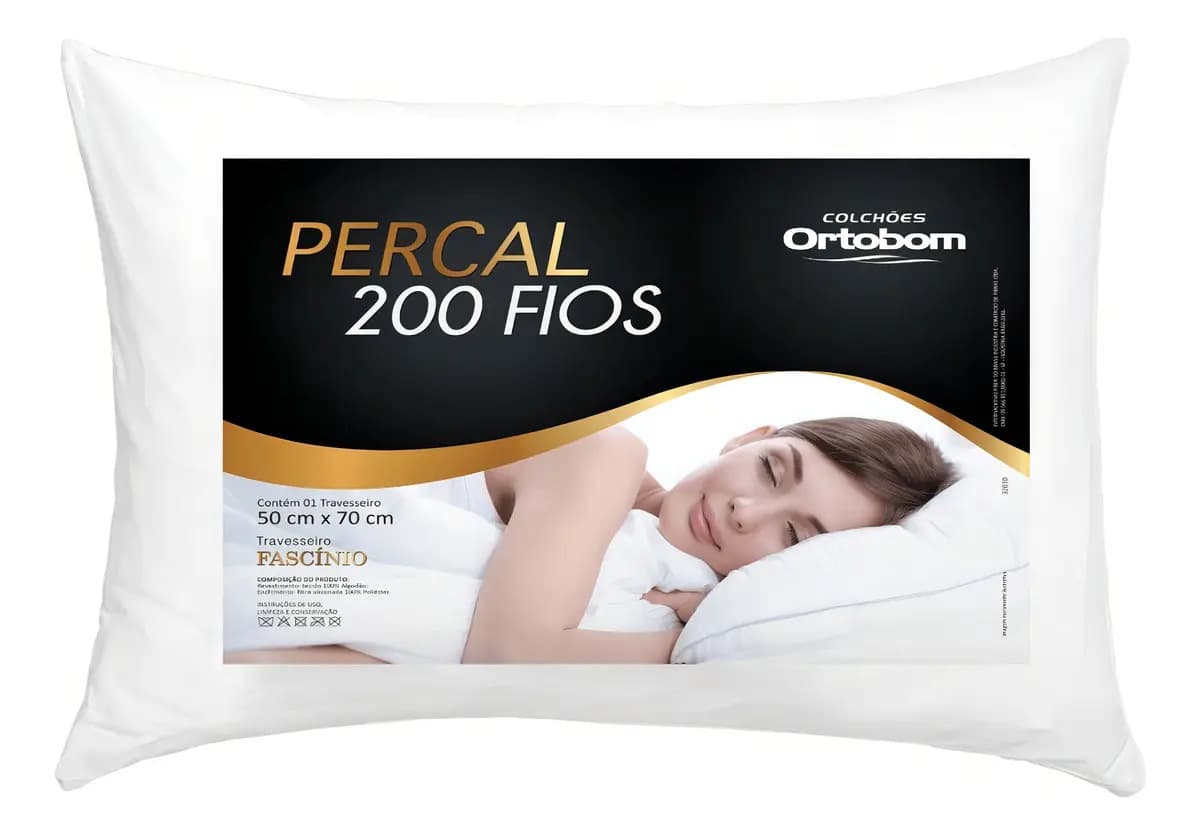 Travesseiro Ortobom Percal 200 Fios 100% Algodão Menor Cor Branco
