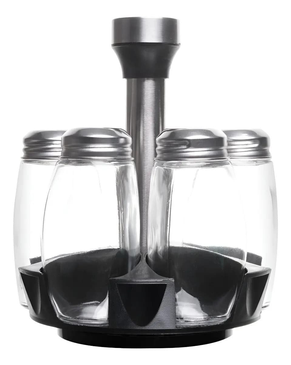 Kit Potes Vidro Temperos + Suporte Giratório 7 Peças Cor Inox