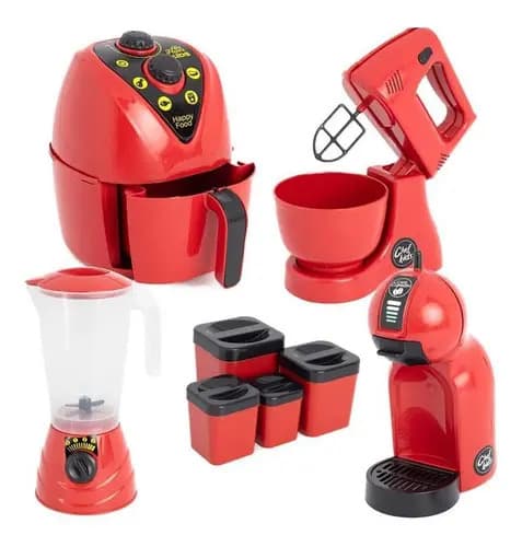 Kit Cozinha Infantil Completa Brinquedo Menino Vermelho 9pç