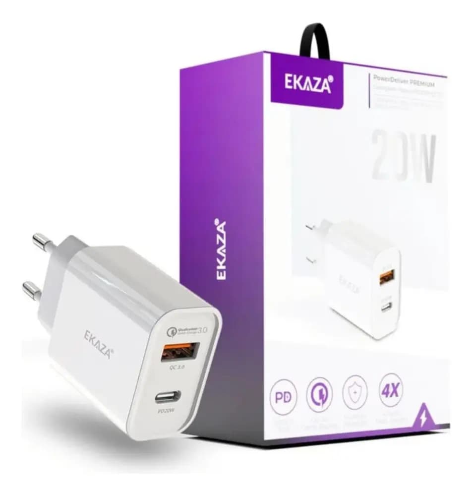 Ekaza Carregador Rápido Turbo 20w Usb-c Para iPhone Android Cor Branco