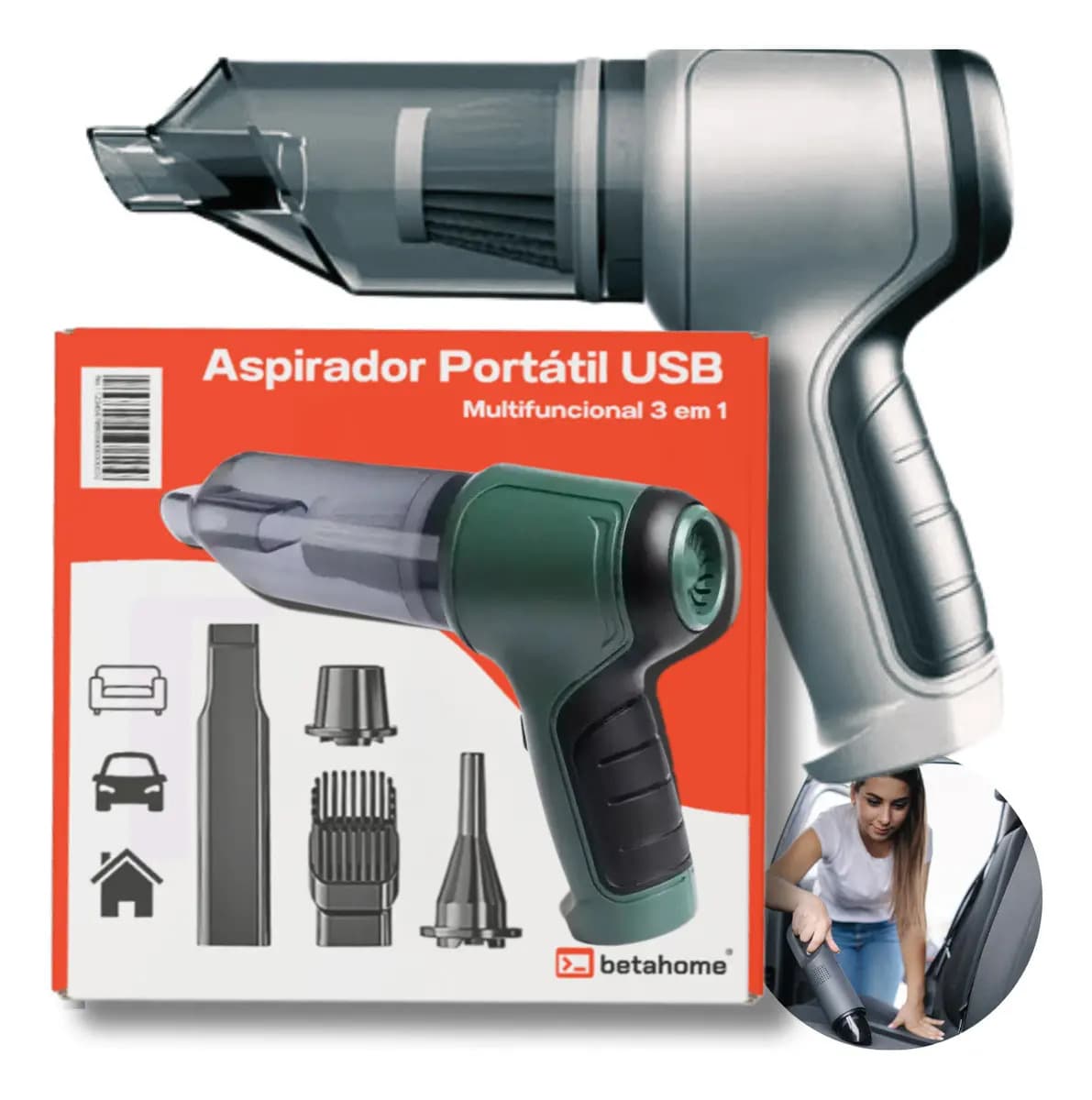 Mini Aspirador De Pó Betahome 120w Portátil Recarregável 3 Em 1 Usb Sortido 127/220v