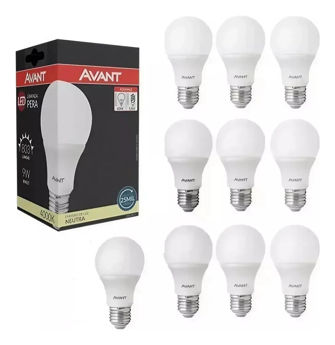 Kit 10 Lampada Led Bulbo 9w Avant 4000k Cor da luz Branco-neutro