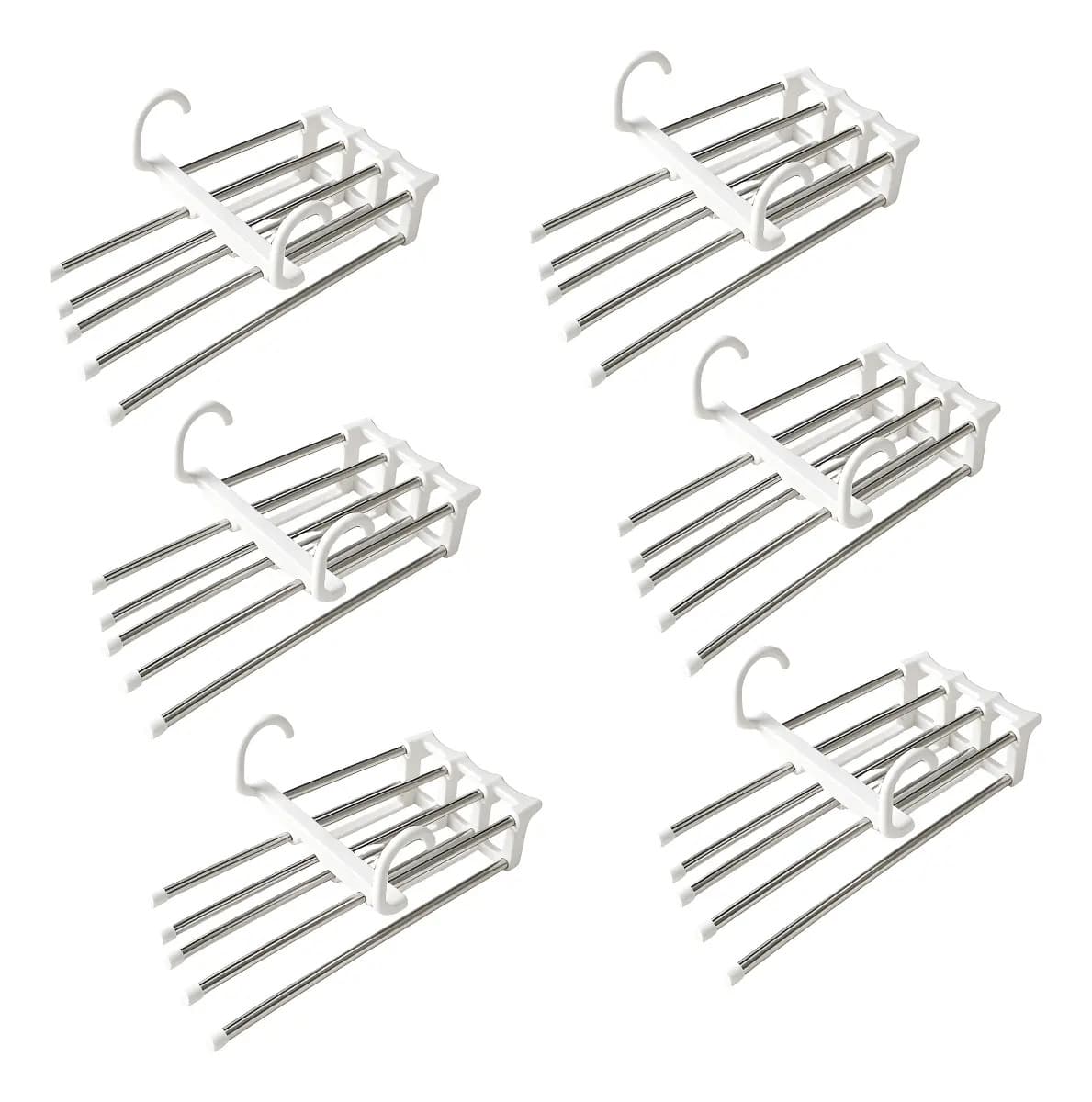 Kit 6 Cabides Multifuncionais Kapbom Inox para Calças 5 Divisórias Branco
