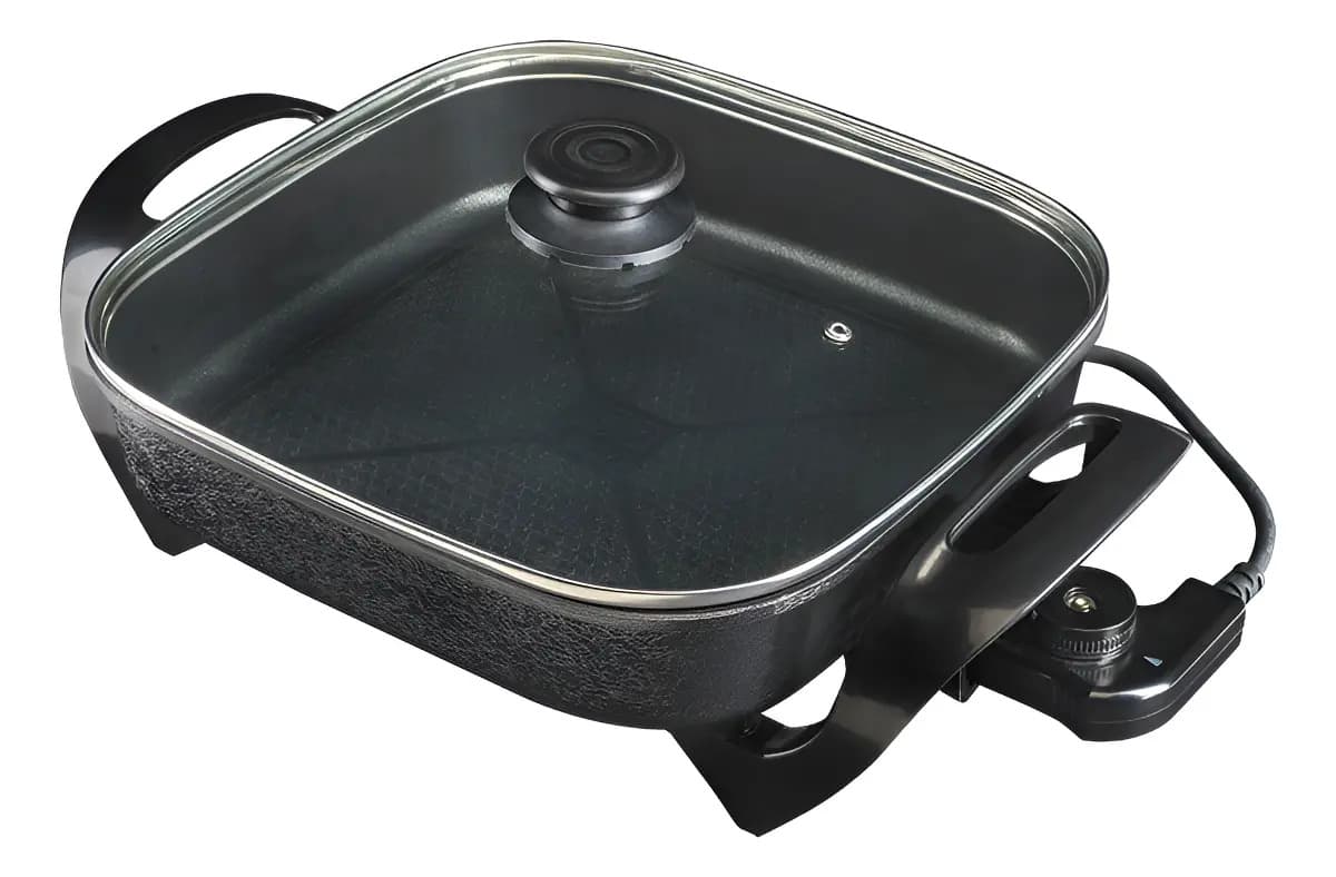 Panela Multifuncional Elétrica Quadrada 30cm Grill Antiaderente Portátil Mangiare Agratto Apeq01i Preto 220v 60hz